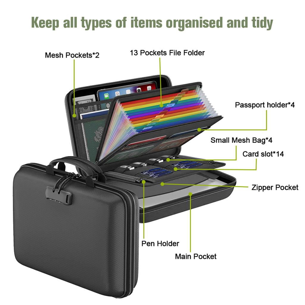 Document Organizer Waterproof and Fireproof Document Box with Lock Home Travel Strong Fireproof Safe Storage Box for Letter Size