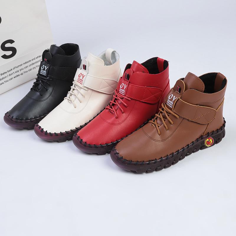 Plus Size Women's Shoes Velvet Short Boots Women's Beef Tendon Soft Bottom Comfortable Flat Shoes Winter New Cotton-Padded Boots