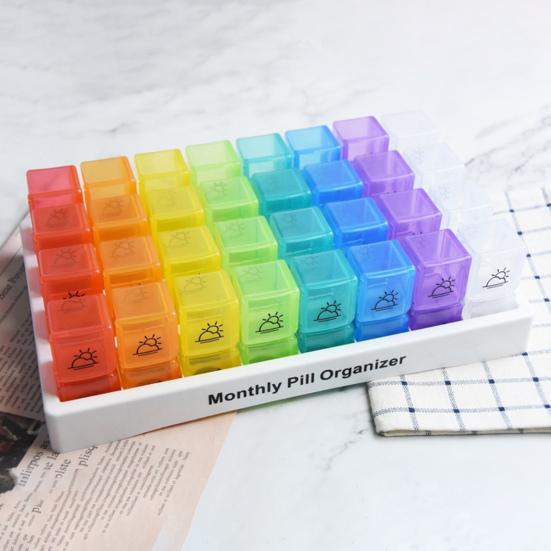 Monthly Pill Organizer 2 Times A Day Pill Box 31 Day One Month Travel Pill Container 32 Compartments AM PM Pill Case for Medication Supplements