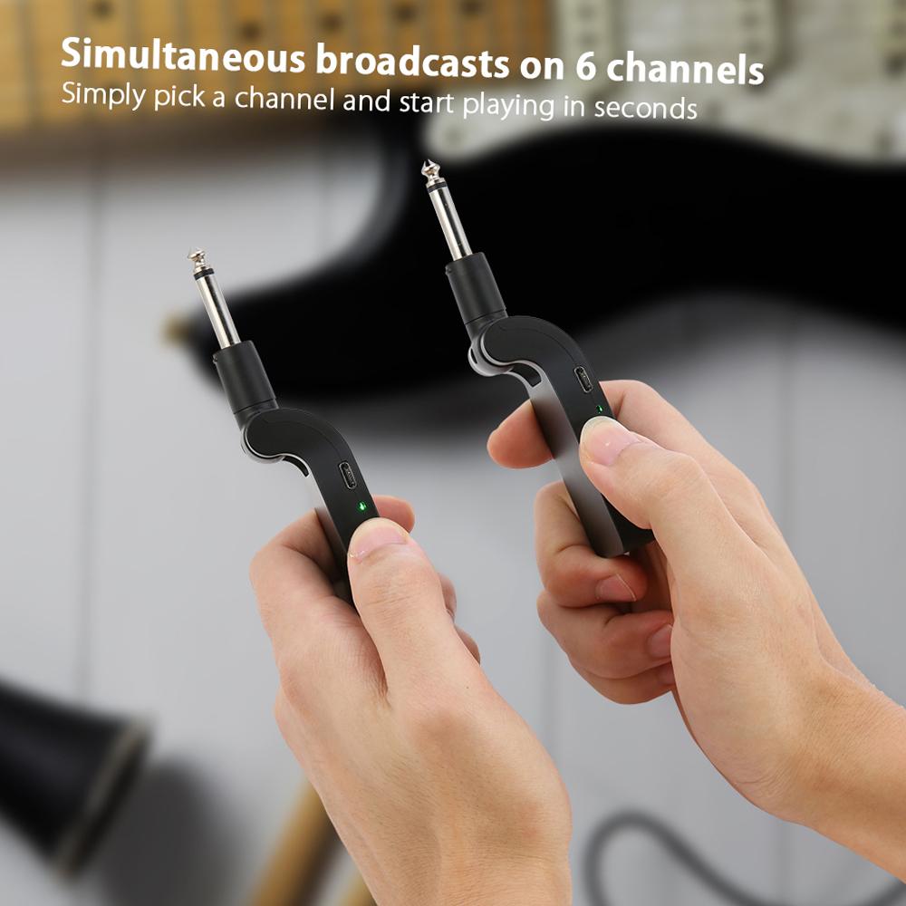 Wireless Guitar System 2.4G Rechargeable 6 Channels   Transmitter Receiver for Electric Guitar Bass