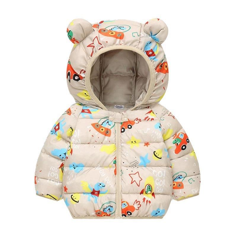1-8 Years Kids Girls Winter Warm Hooded Coat Printed Zipper Jacket
