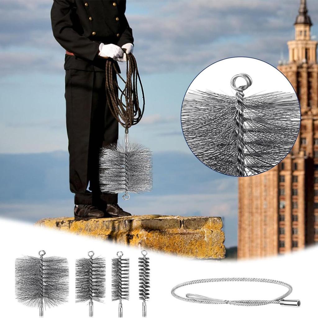 Chimney Cleaning Brush Stainless Steel Burning Stove Pipe Brush Flexible Blockage Unclogger Fireproof Complete Tool For Dryers