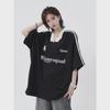 Unisex Retro V-Neck Embroidered Colorblock Half-Sleeve T-Shirt