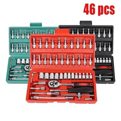 Kit di attrezzi per riparazione auto 46/53 Pezzi/Set Set di chiavi a bussola da 1/4 di pollice Attrezzo per riparazione auto Chiave a cricchetto Chiave dinamometrica Combinazione Set di attrezzi per riparazione auto