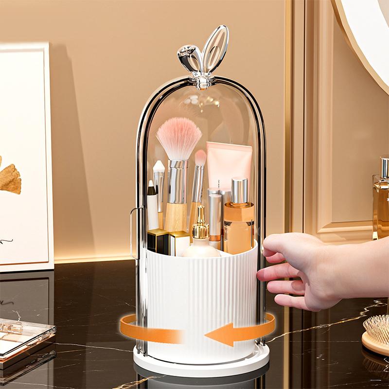 360° Rotating Makeup Brush Holder Cosmetic, Lipstick, Eyebrow Pencil, Eye Shadow Organizer With Clear Lid Dustproof, Waterproof