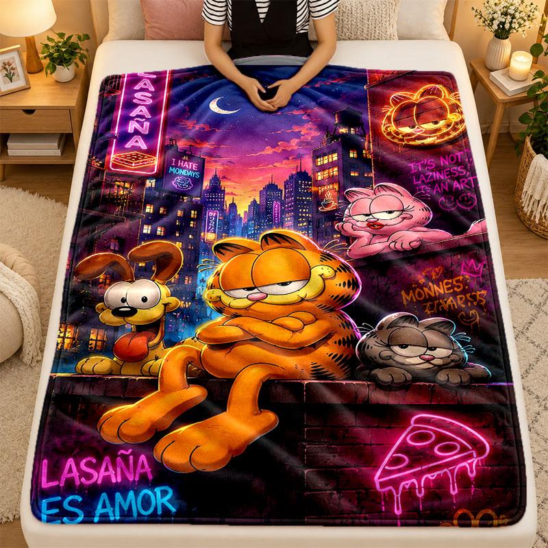 Flannel BlanketGarfield cartoon Warm Soft Throw Blanket for Indoor Sofa Bed Living Room Use