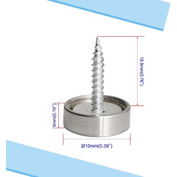 Aopin Mirror Screw Cap, Decorative Screws Cover Fasteners for Sign/Advertising Hardware Nails/Construction, Brushed, Silver, 10mm, 4Pcs