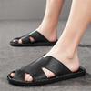 Men Slippers Handmade Simple Flats Brown Leather Sandals Outdoor Summer Roman Sandals Closed Toe Beach Shoes Plus Size
