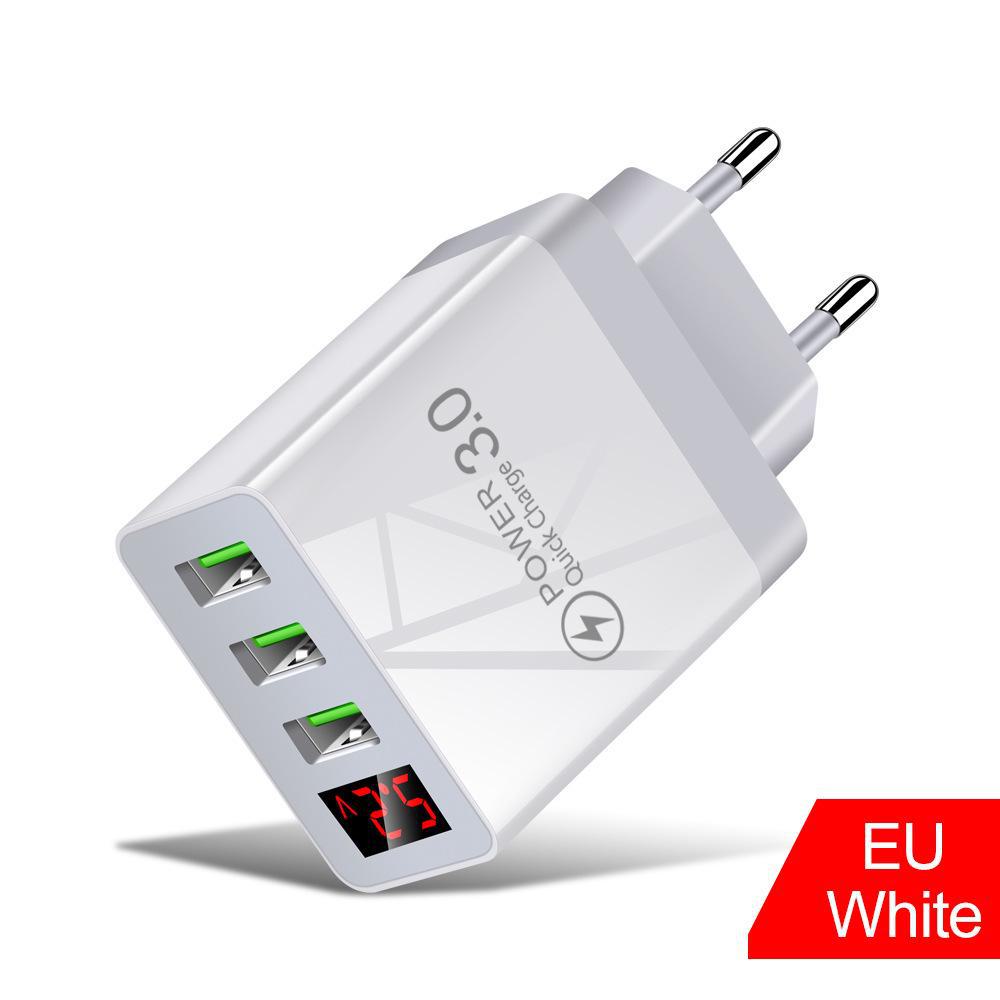 3 USB Digital Display Charger with Screen for EU, US, and UK Mobile Phones
