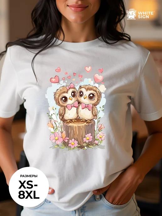 Youth-style oversized T-shirt with Little Owls print M