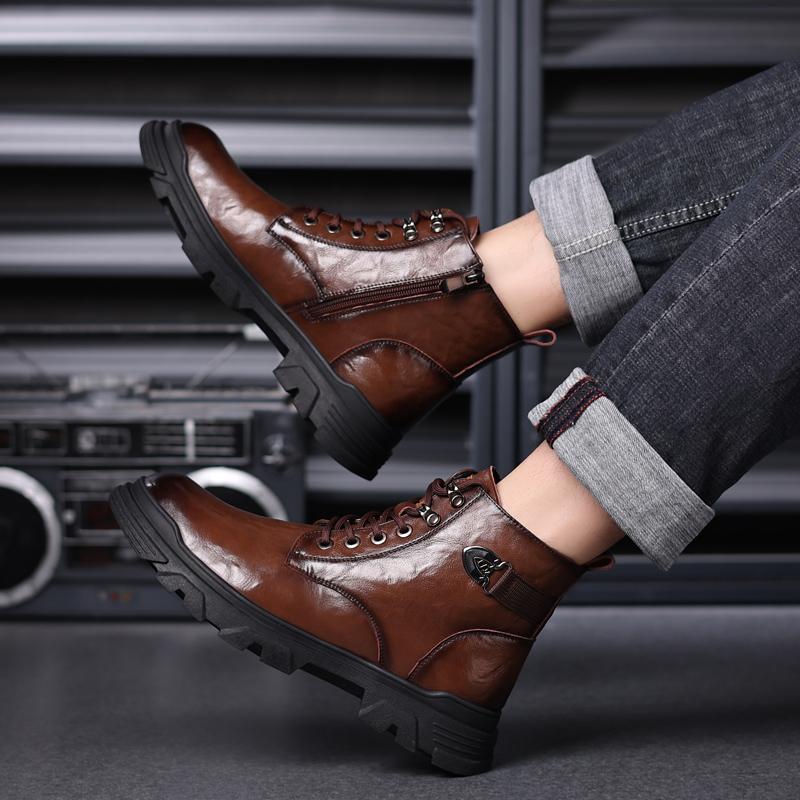 Fashion Men's Shoes Fashion Genuine Leather Men Boots Breathable High Top Shoes Outdoor Casual Men Winter Shoes Autumn Snow Boots Men