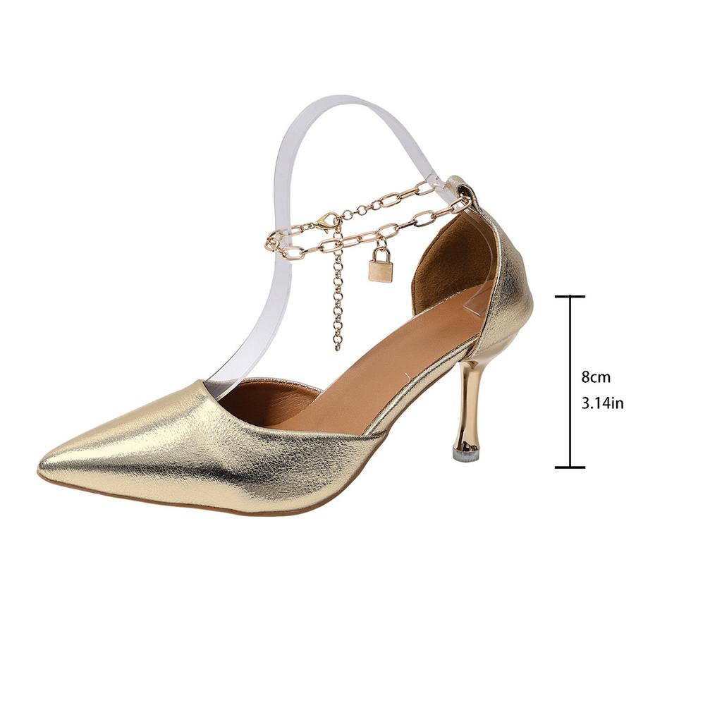 Fashion Gold Pointed Toe Thin Heel Pumps Women 2026 Plus Size 35-42 Ankle Bukle Pumps Woman Party Wedding High Heel Shoes Female