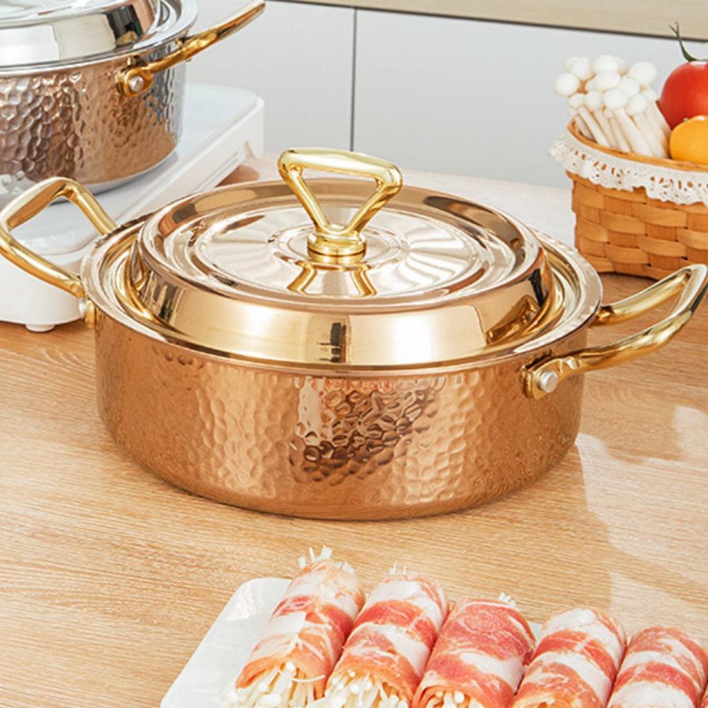 Copper Chafing Dish Hammered Ramen Soup Casserole Pan Lid Multifunctional Even Heating Suitable for