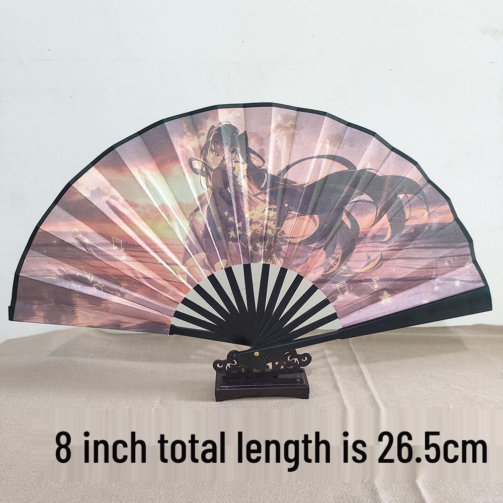 Ancient Style 8-Inch Folding Plastic Fan with Tassel for Men's Hanfu Dance