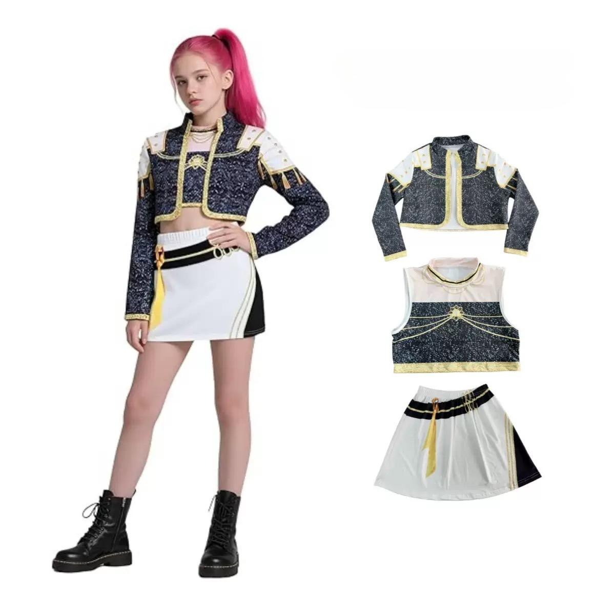 Рождество Пасха Хэллоуин Костюм Костюм Воина 3 шт. Косплей Одежда Парик Идол Звезда Аниме Сценическое Выступление Рождественские Наряды 110cm