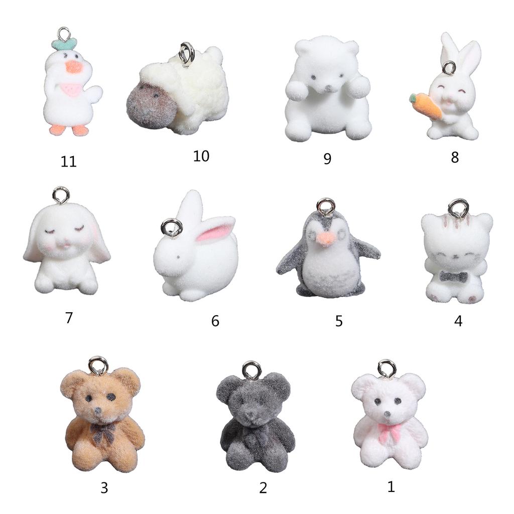 Cute Flocking Pendant Set for DIY Jewelry Making Colorful Flocking Pendants Keychain Decoration for DIY Jewelry Supplies