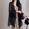 Camicie da Donna a Colore Unito Scollo a V Ampie Manica Lunga Maglia Aperta Stile Coreano Allacciatura Semplice Estive Chiffon Traspirante Minimalista Alla Moda