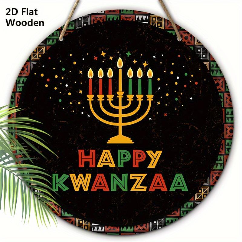 Classic Happy Kwanzaa Wooden Sign - African American Festivals Round Sign for Front Door, Wall Hanging Decor - Ideal Kwanzaa Decor