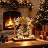 Eco Friendly Holiday Decor Christmas Tabletop Glowing Ornament, 3D Wooden Tree Decoration with Atmosphere Ornaments Warm Light, Festive Centerpiece
