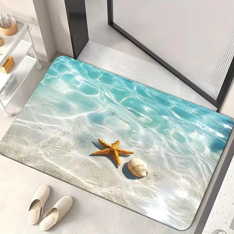 

Beach Starfish Shell Pattern Floor Mat, Bathroom Floor Mat, Anti Slip Mat, Shower Basin Foot Mat, Bathroom Door Mat, Home Decora 40x60cm