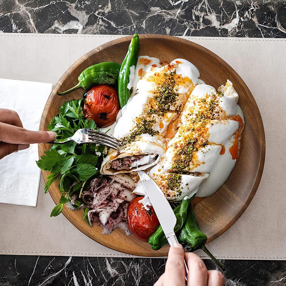 YFWOOD Lacquered Acacia Wood Plate Set, 4 Pieces, 27cm Diameter, Large Wooden Tray, Round Plate, Japanese Tableware, Grilled Fish, Appetizers, Sweets,