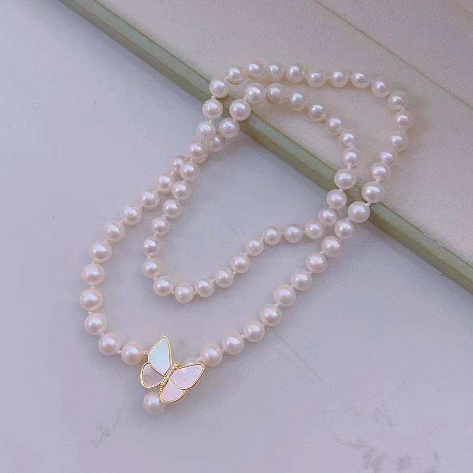 Freshwater Pearl Long Necklace Women's Variety Fashion Pearl Sweater Chain Elegant Temperament Clavicle Chain Bow Accessories