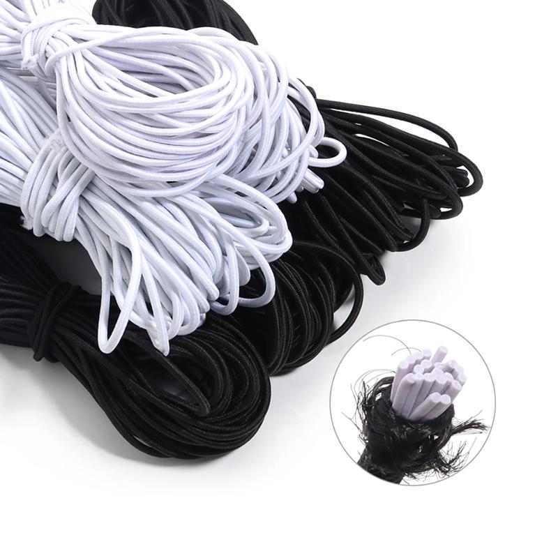 2M Strong Elastic Cord Black/White High Elastic Round Elastic Band Rubber Band Elastic Cord For DIY Sewing Accessories Dia 4mm