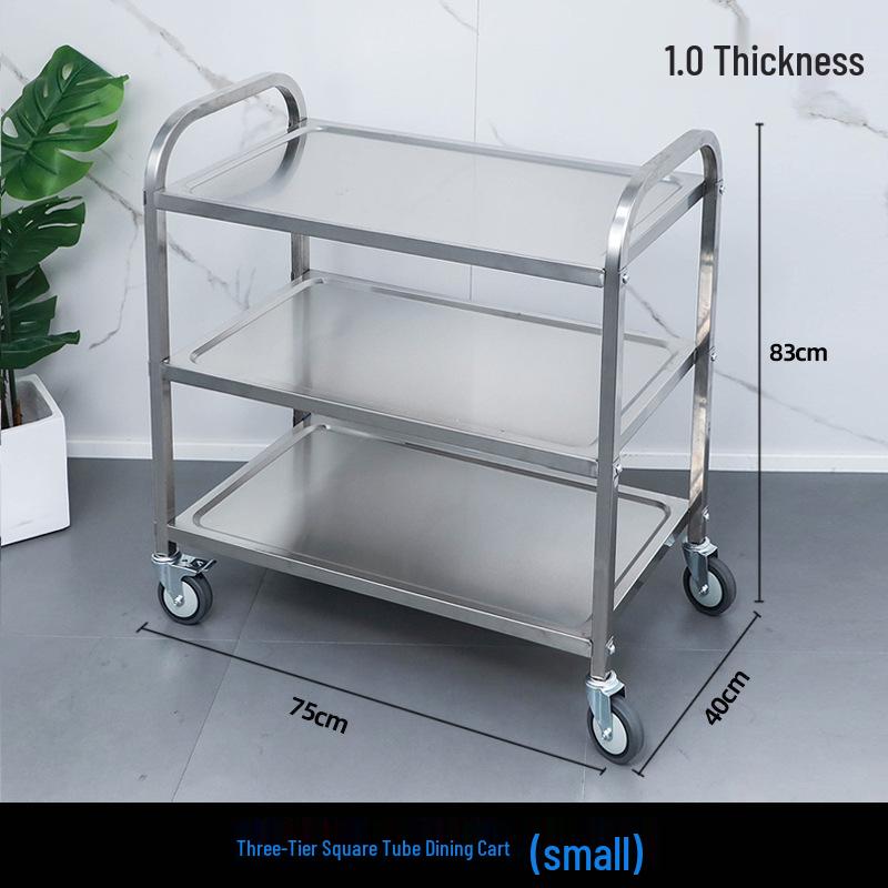 Three-tier Stainless Steel Service Cart: Meal, Food, Beverage, and Dish Collection Trolley for Restaurants and Hotels.
