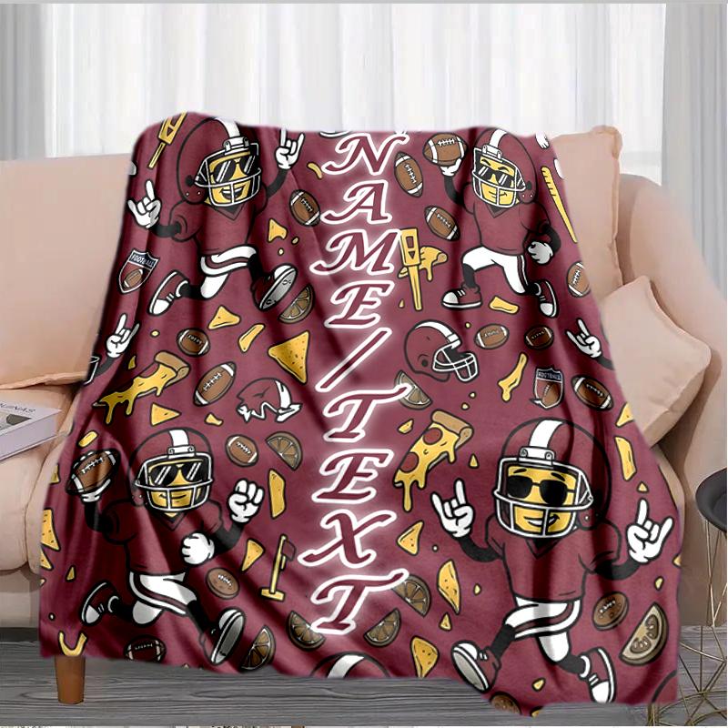 1PC Custom Name Football Player outdooor Flannel blankets Throw Blanket All-Season Throw Gift Bedspread for Couch, Bed, Camping Holiday Birthday gift