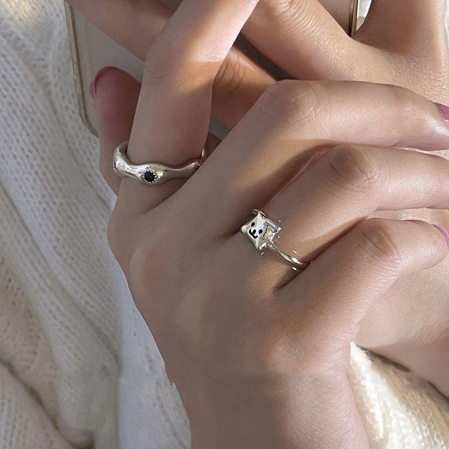 Bagues de Couple Ajustables Mignonnes Chiots Dessin Animé - Tendance et Polyvalent