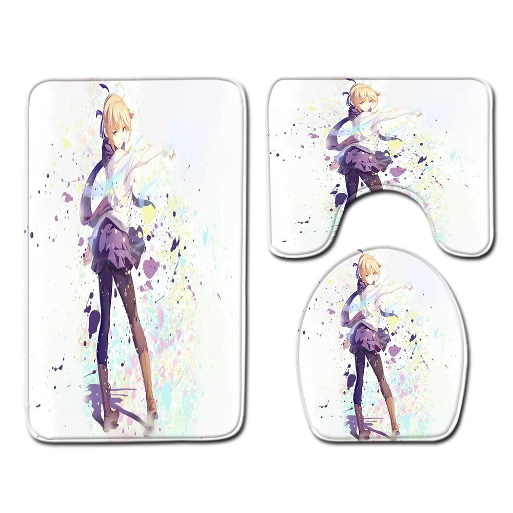 Animation Bathroom Floor Mat Three-Piece Bathroom Carpet Toilet Mat Set Door Mat Bathroom Non-Slip Mat