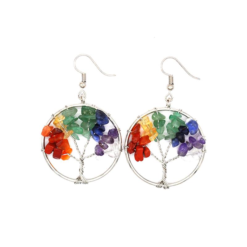 Tree of life Drop Amethyst Rose Crystal Earrings Gemstone Chakra Jewelry Best Gifts Chakra Earrings Energy earrings Silver Plated