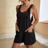 Sommer Damen Overall Übergröße Ärmellos Locker Ärmellos Weiter Bein Overall Einfarbig Lässig Täglich Strampler mit Taschen