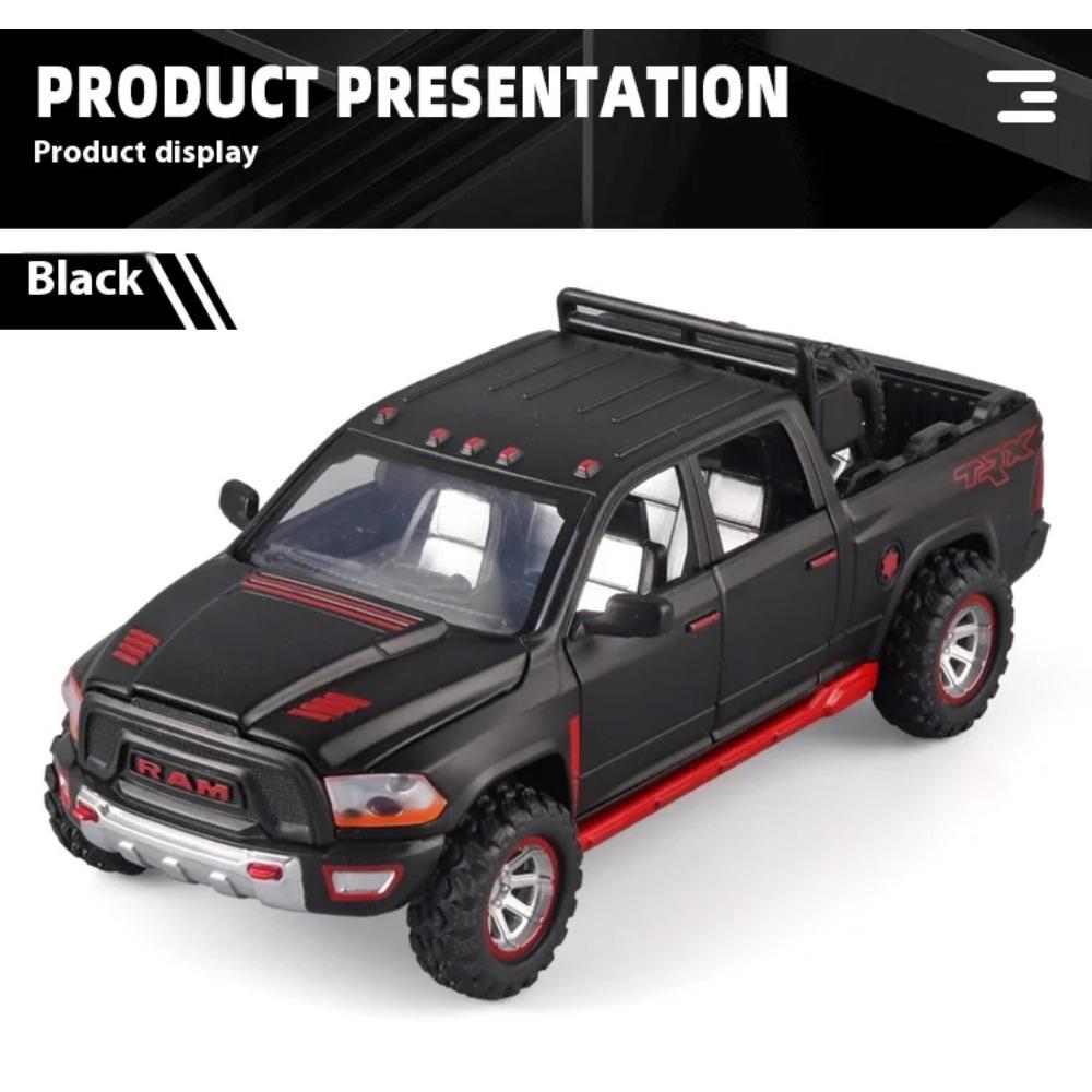 1/32 Scale Dodge RAM Pickup Truck Alloy Model with Sound, Light & Spring-Back Action - Kids' Toy for Adventurous Play