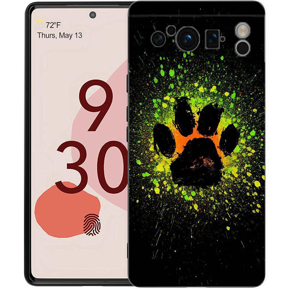 Phone Case For Google Pixel 6 7 8 9 Pro XL 8A 7A 6A Black Cover Soft Shell Dog Footprint Paw Cute