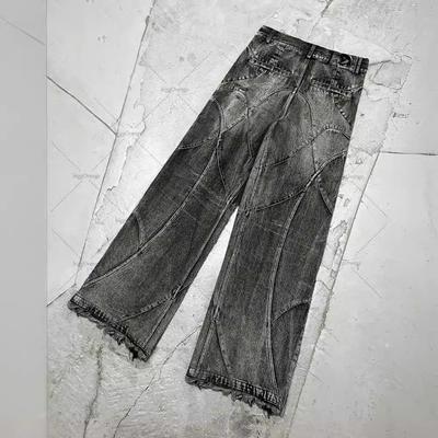 Y2K Punk Hip Hop Jeans Men Women Streetwear Coast Work Clothes Ripped Style Loose Washed Clothing Men Floor Mopping Pants