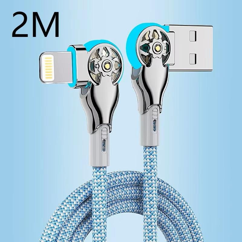 180 Rotatable USB A To Type C Fast Charging Cable 3A Data Sync Braided Cord Zinc Alloy Plug with Light for Android iOS