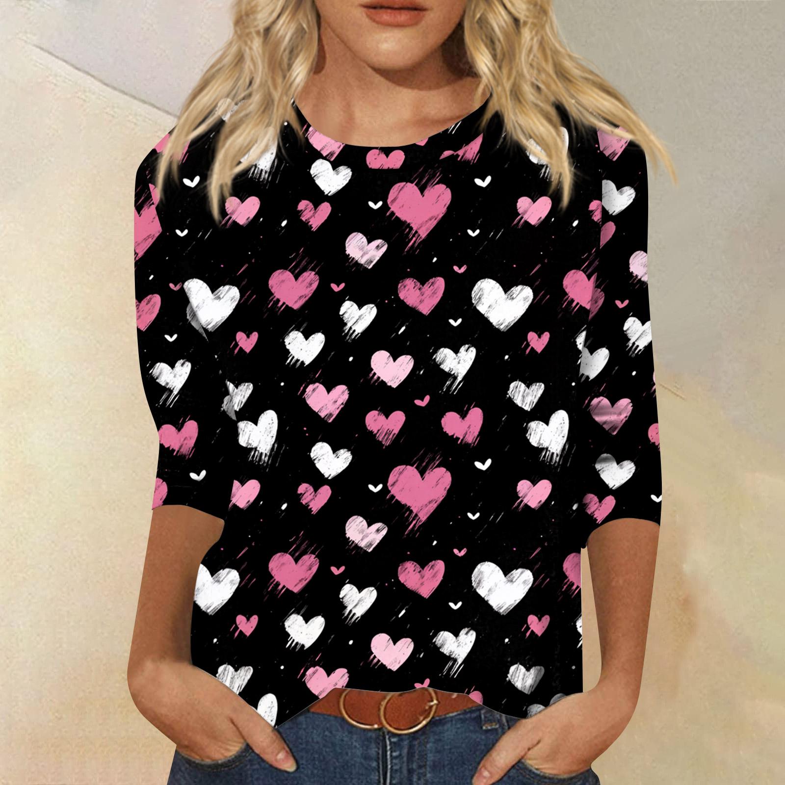 

Женские топы Рубашка с рукавом три четверти V-образный вырез Свободная повседневная рубашка Футболка с принтом XL