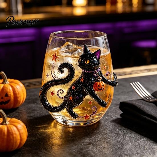 Bicchiere da Vino Teschio Unico, Bicchiere da Whiskey Fantasma di Halloween, Bicchiere Tumbler Gatto Nero Ragnatela per Arredamento Casa Gotica Cocktail, 350ml Bicchieri Spaventosi Bar,