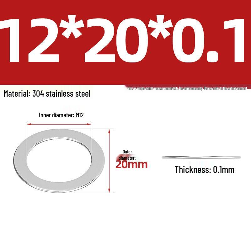 304 Stainless Steel Ultra-Thin Flat Washers - Available in Thickness: 0.1mm, 0.2mm, 0.3mm, 0.5mm