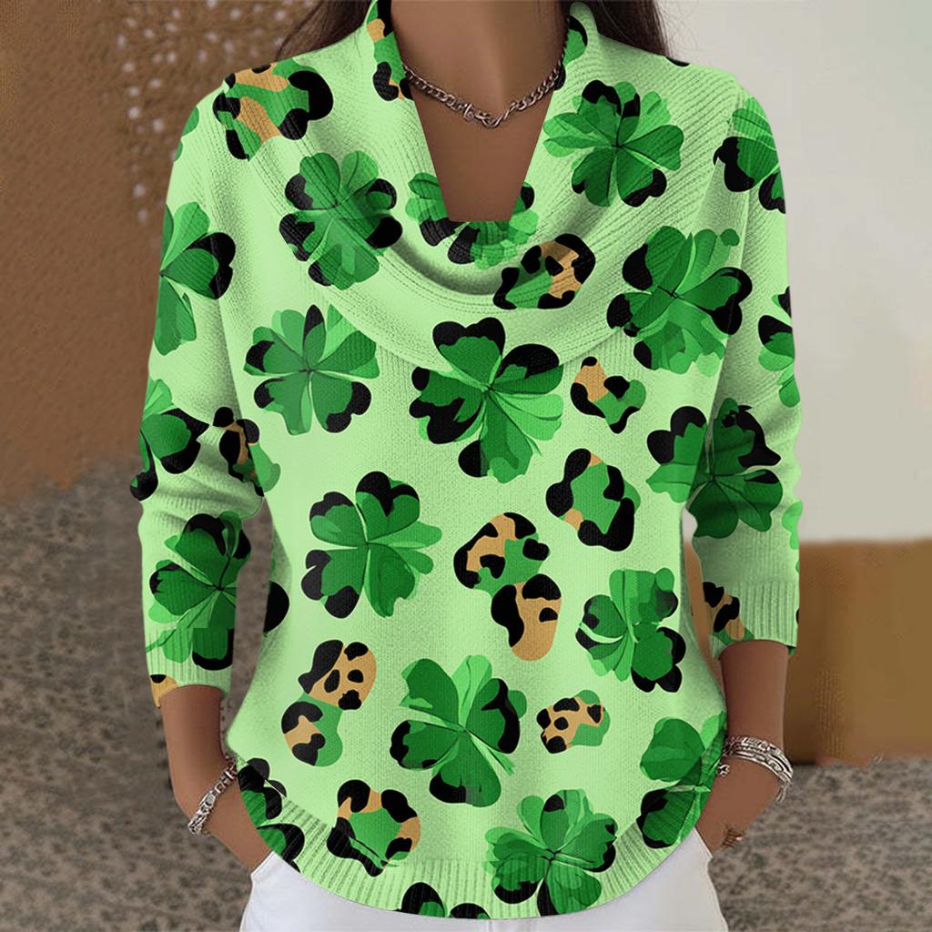 Women's Casual And Fashionable Round Neck Long Sleeved Printed Top Sweater