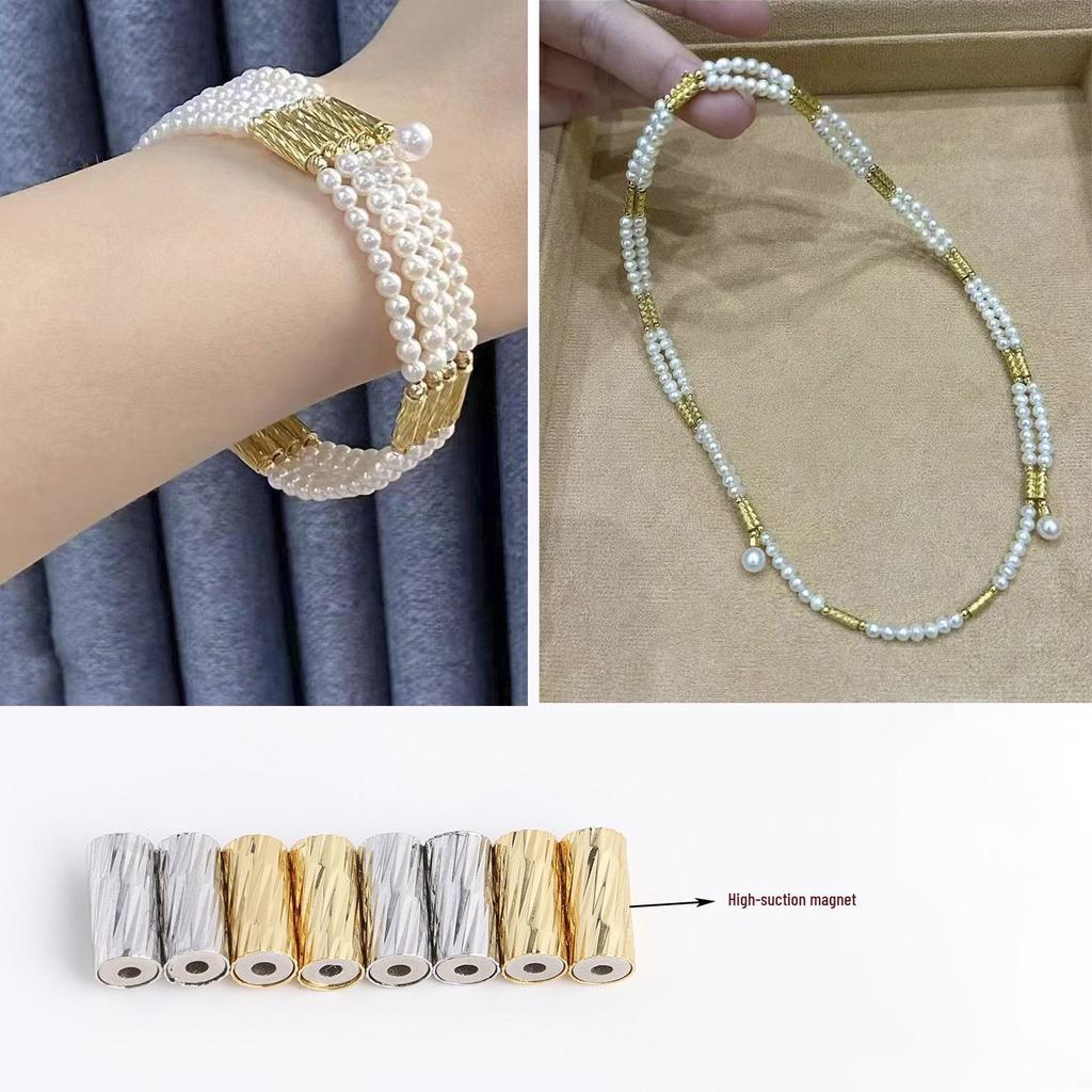 18K Gold-Plated Carved Magnetic Spacer Bead for DIY Jewelry
