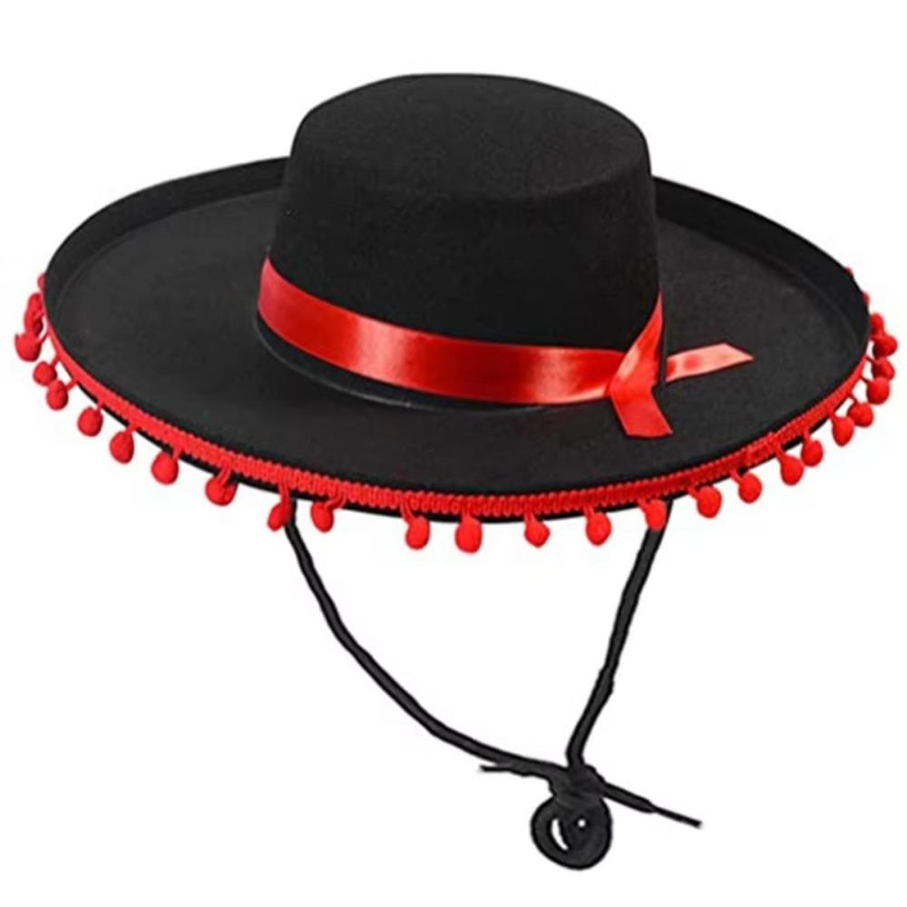 Wide Brim Mexican Hat Costumes Fuzz Ball Spanish-style Hat Mexican Sombrero Hats  Halloween