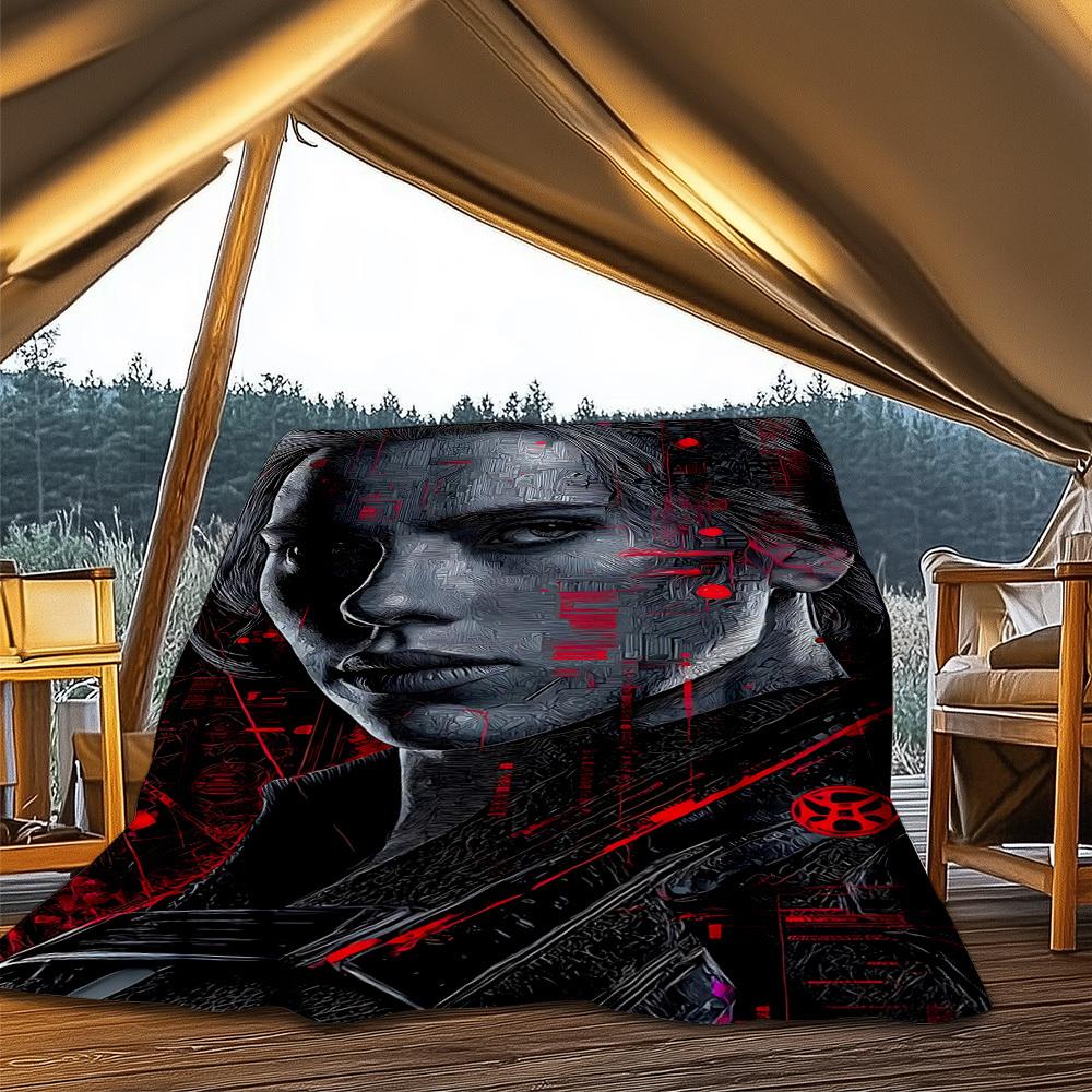 1pc Cyberpunk Outdoor Flannel Blanket for Girls Soft, Lightweight Throw Perfect for Camping, and Gifting, Digital