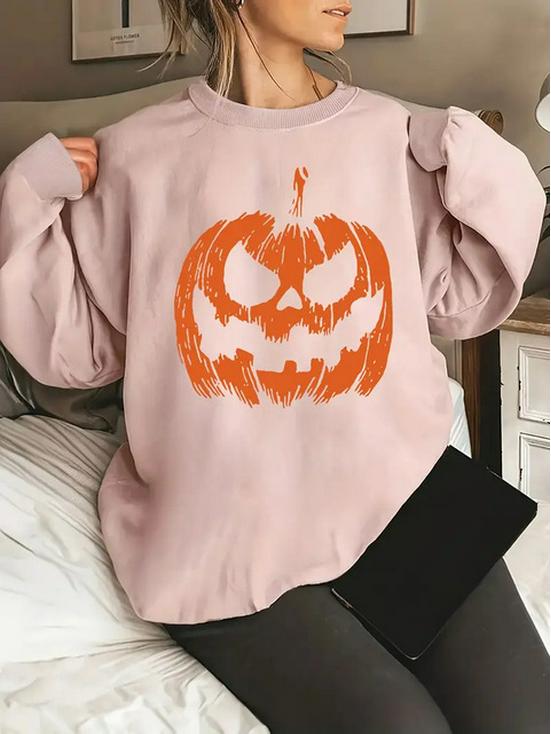 European and American Halloween Pumpkin Plus Size Long-Sleeve Crew Neck Sweatshirt