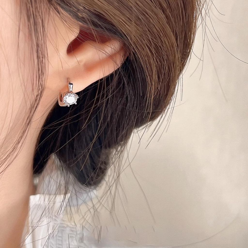 Luxury Zircon Sterling Silver Hoop Earrings Light Luxury Style Geometric Shape Diamond-Studded Women's Minimalist Design