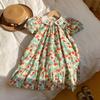 Sweet Strawberry Embroidered Peter Pan Collar Girls Summer Dress Short Sleeve Tiered Cake Dress For Kids