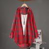 Women's Cotton Linen Plaid Long Shirt - Sun Protection, Loose Fit Outerwear, Lazy Style