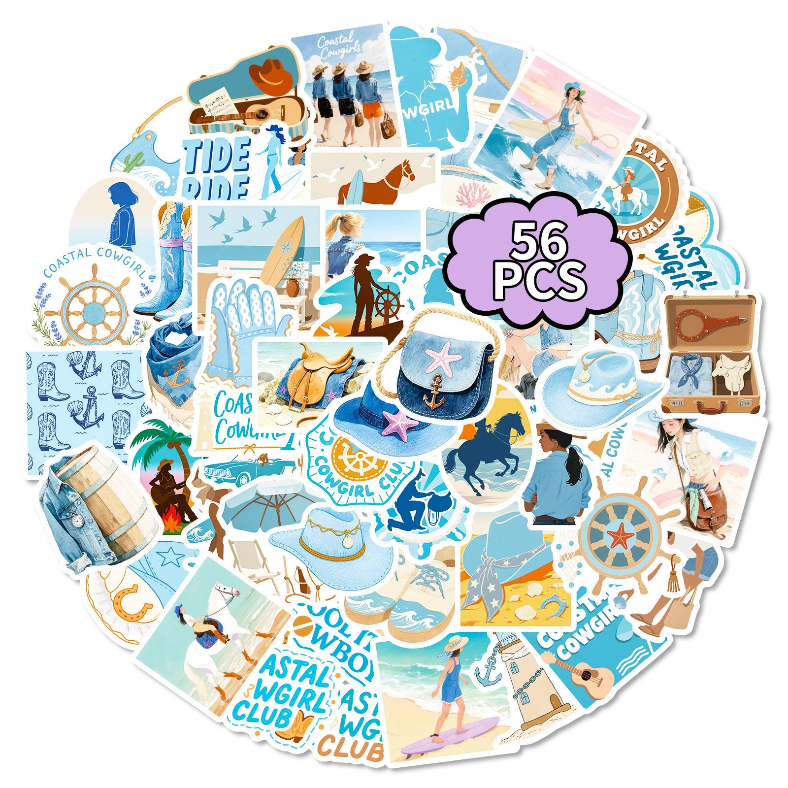 

56 Blue Coastal Denim Graffiti Stickers High Value Handbook Diary Water Cup Decoration Waterproof Sticker