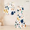 Women Plus Size Two Piece Dress Set Abstract Printed Tie Neck Three Quarter Sleeve Sleeveless Long Dress